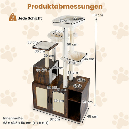 Cat Tree with Litter Box, Hammocks & Viewing Platform
