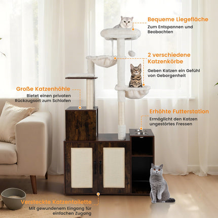 Cat Tree with Litter Box, Hammocks & Viewing Platform