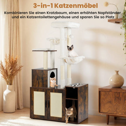 Cat Tree with Litter Box, Hammocks & Viewing Platform