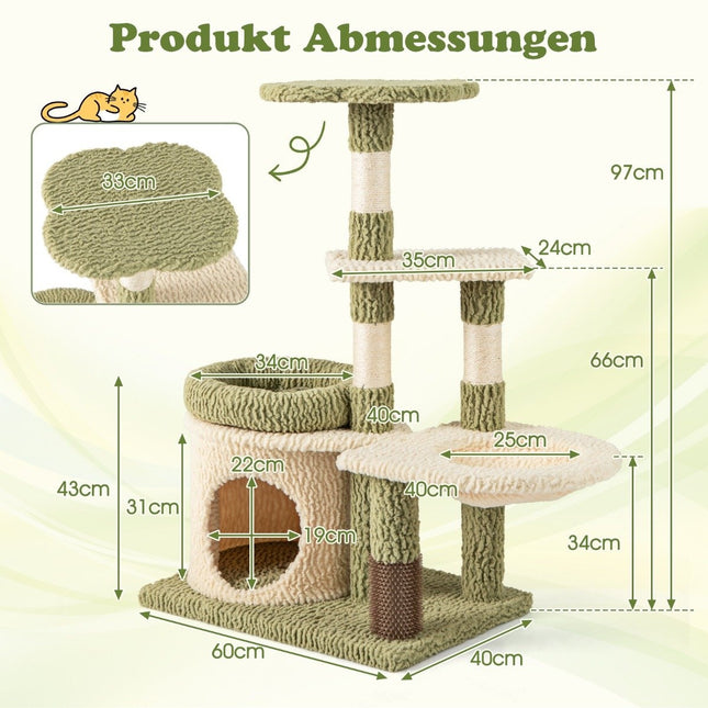 Katzenbaum mit Plattformen, Hängematte und Kratzsäulen