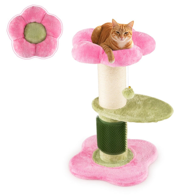 Katzenkratzbaum mit Plüschsitz, Sisalstamm, 69 cm, Pink