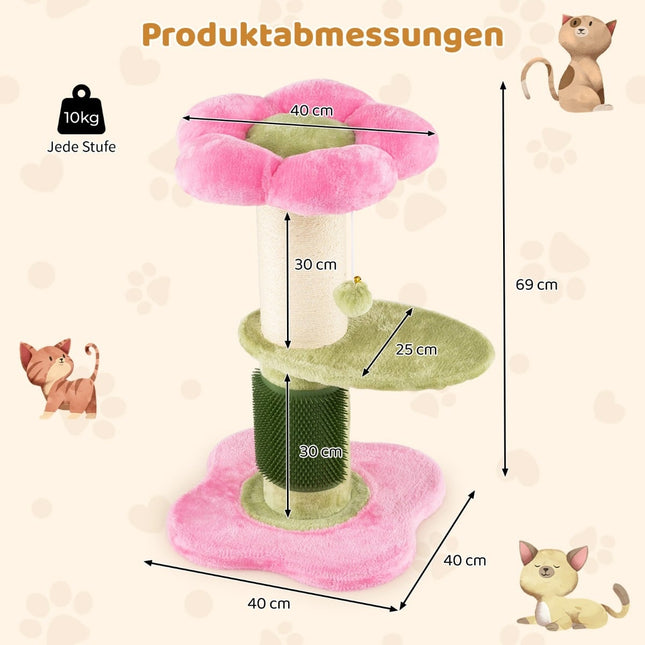 Katzenkratzbaum mit Plüschsitz, Sisalstamm, 69 cm, Pink