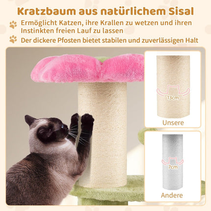 Katzenkratzbaum mit Plüschsitz, Sisalstamm, 69 cm, Pink
