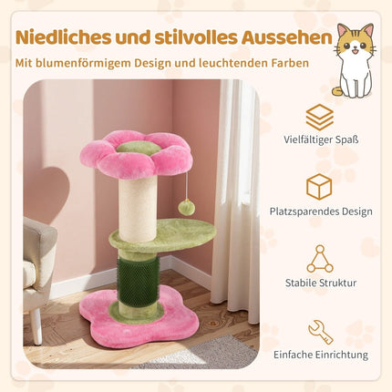 Katzenkratzbaum mit Plüschsitz, Sisalstamm, 69 cm, Pink
