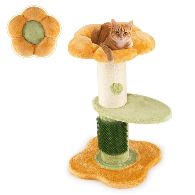 Katzenbaum mit Plüschsitz, Sisalstamm, 69 cm, Gelb