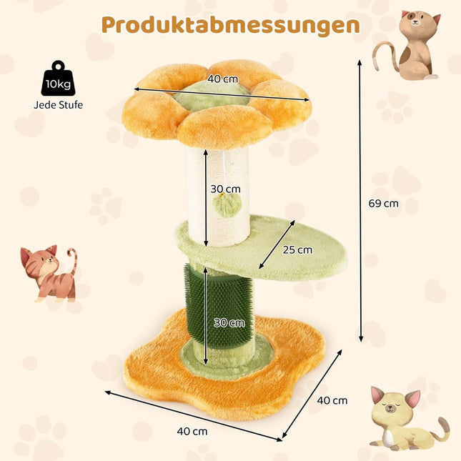 Katzenbaum mit Plüschsitz, Sisalstamm, 69 cm, Gelb