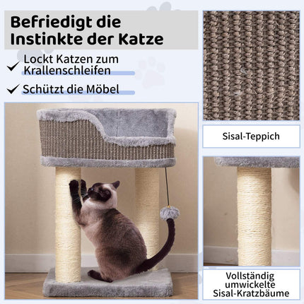 Cat Tree with Plush Seat, Sisal Posts, 38x38x51 cm, Gray