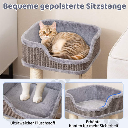 Cat Tree with Plush Seat, Sisal Posts, 38x38x51 cm, Gray