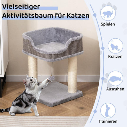Cat Tree with Plush Seat, Sisal Posts, 38x38x51 cm, Gray