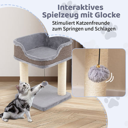 Cat Tree with Plush Seat, Sisal Posts, 38x38x51 cm, Gray