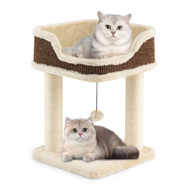 Katzenbaum mit Plüschsitz, Sisalstämmen & Ball, Beige