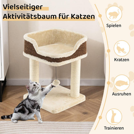 Katzenbaum mit Plüschsitz, Sisalstämmen & Ball, Beige