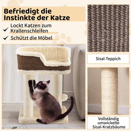 Katzenbaum mit Plüschsitz, Sisalstämmen & Ball, Beige