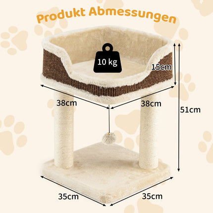 Katzenbaum mit Plüschsitz, Sisalstämmen & Ball, Beige