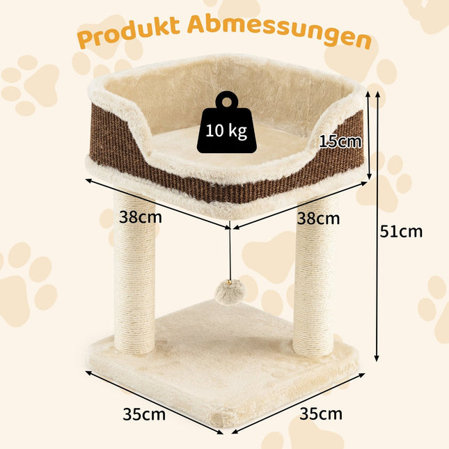 Katzenbaum mit Plüschsitz, Sisalstämmen & Ball, Beige