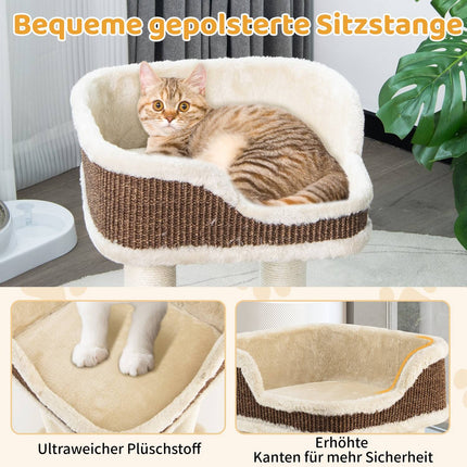 Katzenbaum mit Plüschsitz, Sisalstämmen & Ball, Beige