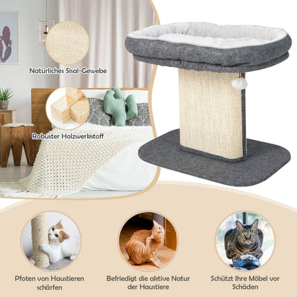 Katzenbaum mit Plüschsitz & Sisal-Kratzbrett, Grau