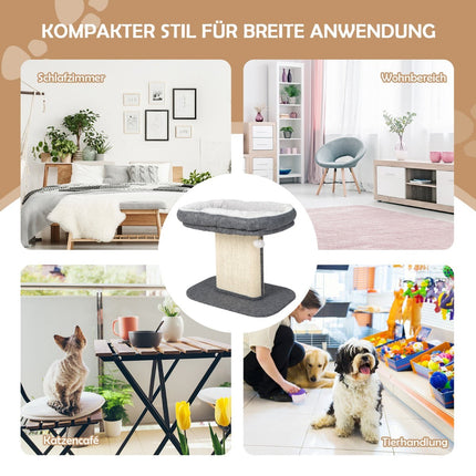 Katzenbaum mit Plüschsitz & Sisal-Kratzbrett, Grau