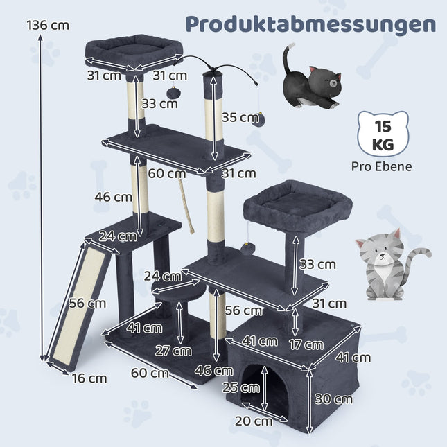 Katzenbaum mit drehbarem Design, Höhle & Rampe, Dunkelgrau