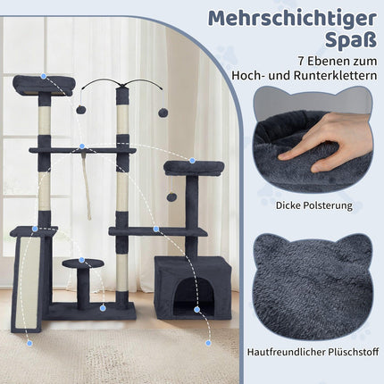 Katzenbaum mit drehbarem Design, Höhle & Rampe, Dunkelgrau