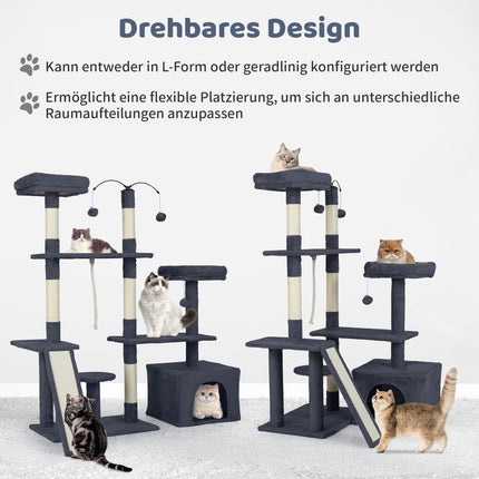 Katzenbaum mit drehbarem Design, Höhle & Rampe, Dunkelgrau