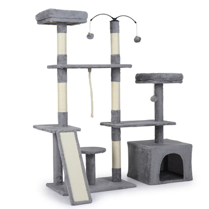 Cat Tree with Rotating Design, Condo & Ramp, Light Grey