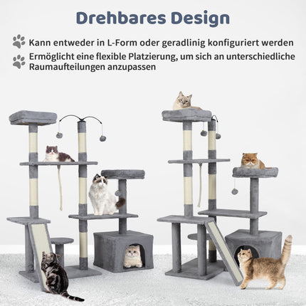 Cat Tree with Rotating Design, Condo & Ramp, Light Grey