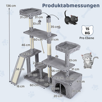 Cat Tree with Rotating Design, Condo & Ramp, Light Grey