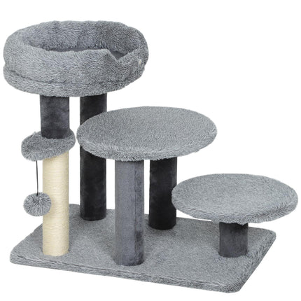 Cat Tree with Sisal Post, Plush Fabric, Wide Base, Gray