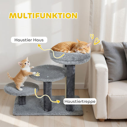 Cat Tree with Sisal Post, Plush Fabric, Wide Base, Gray