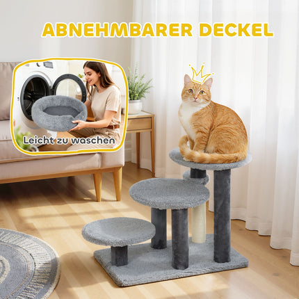 Cat Tree with Sisal Post, Plush Fabric, Wide Base, Gray