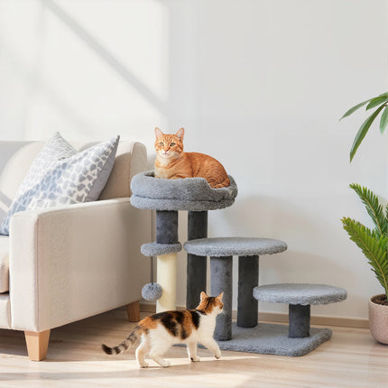 Cat Tree with Sisal Post, Plush Fabric, Wide Base, Gray