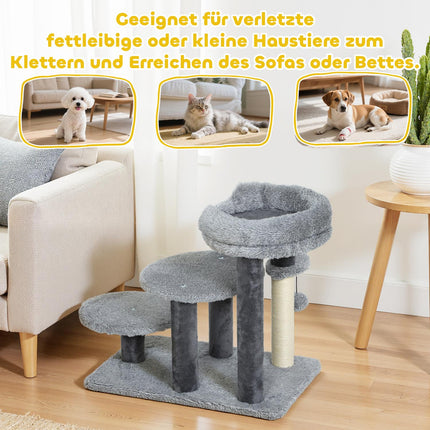Cat Tree with Sisal Post, Plush Fabric, Wide Base, Gray