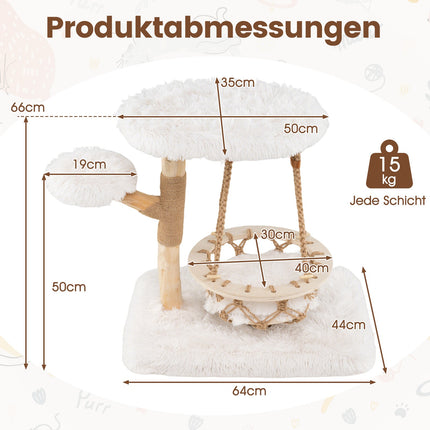 Cat Tree with Sisal Post and Hanging Cradle, 4 Levels