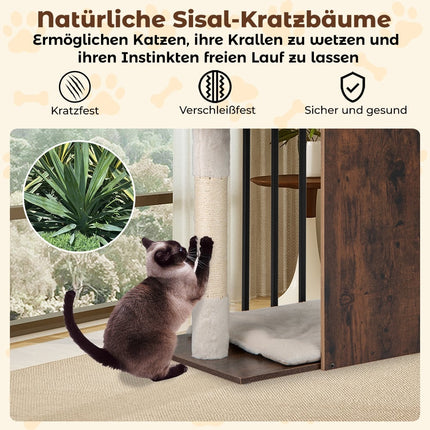 Katzenbaum mit Sisalstämmen, 4 Ebenen, Bällen, Kissen