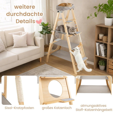 Cat Tree with Sisal Posts, Cushioned Top, Foldable Design