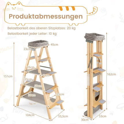 Cat Tree with Sisal Posts, Cushioned Top, Foldable Design