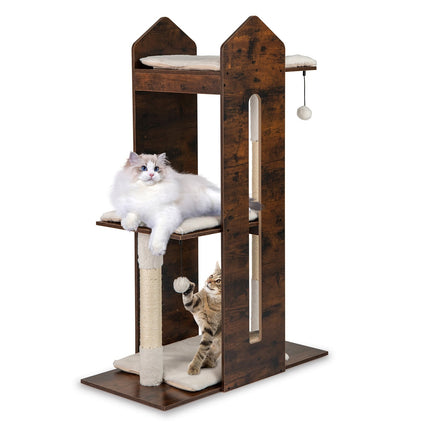 Katzenkratzbaum mit Sisalstämmen & Spielbällen, 120 cm, Braun