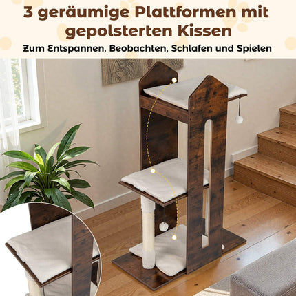 Katzenkratzbaum mit Sisalstämmen & Spielbällen, 120 cm, Braun