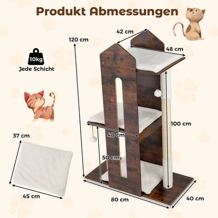 Katzenkratzbaum mit Sisalstämmen & Spielbällen, 120 cm, Braun