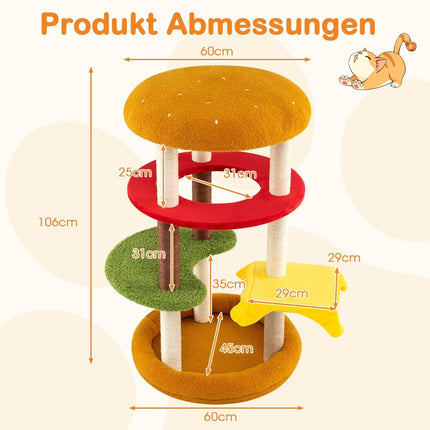 Cat Tree with Sisal Posts, Platforms, and Bed, 106 cm