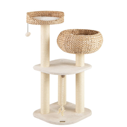 Katzenkratzbaum mit Sisalstämmen und Korb, 104 cm, Beige