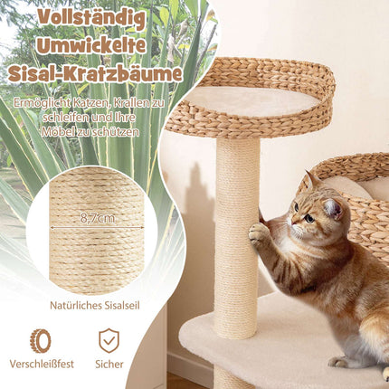 Katzenkratzbaum mit Sisalstämmen und Korb, 104 cm, Beige