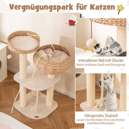 Katzenkratzbaum mit Sisalstämmen und Korb, 104 cm, Beige