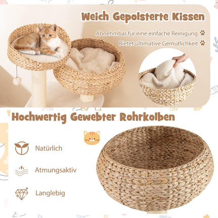 Katzenkratzbaum mit Sisalstämmen und Korb, 104 cm, Beige