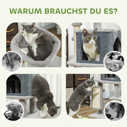 Katzenbaum mit Sisalstämmen und Plüschbett, 104 cm