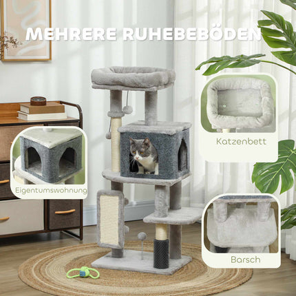 Katzenbaum mit Sisalstämmen und Plüschbett, 104 cm