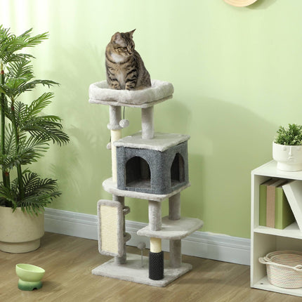 Katzenbaum mit Sisalstämmen und Plüschbett, 104 cm