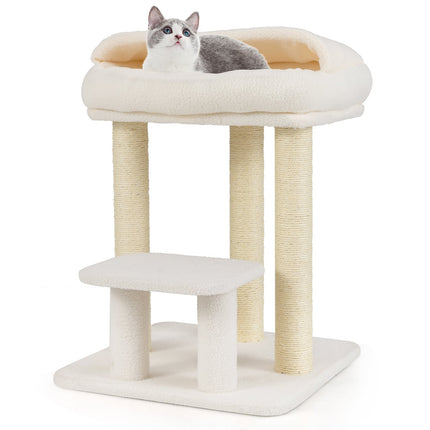 Cat Tree with Sisal Posts and Plush Top Perch, White