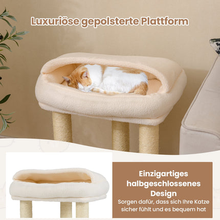 Cat Tree with Sisal Posts and Plush Top Perch, White